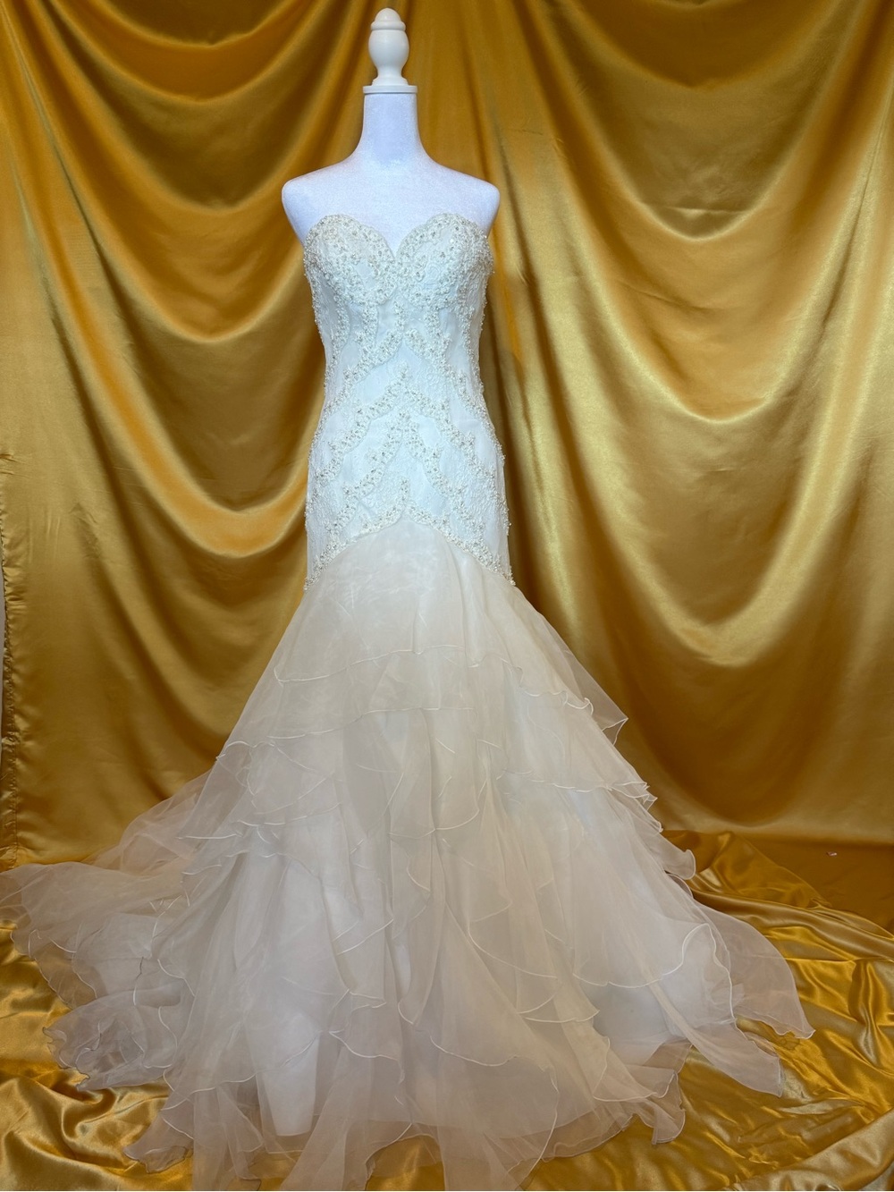 Strapless Ivory Mermaid Bridal Gown with Beaded Lace Bodice